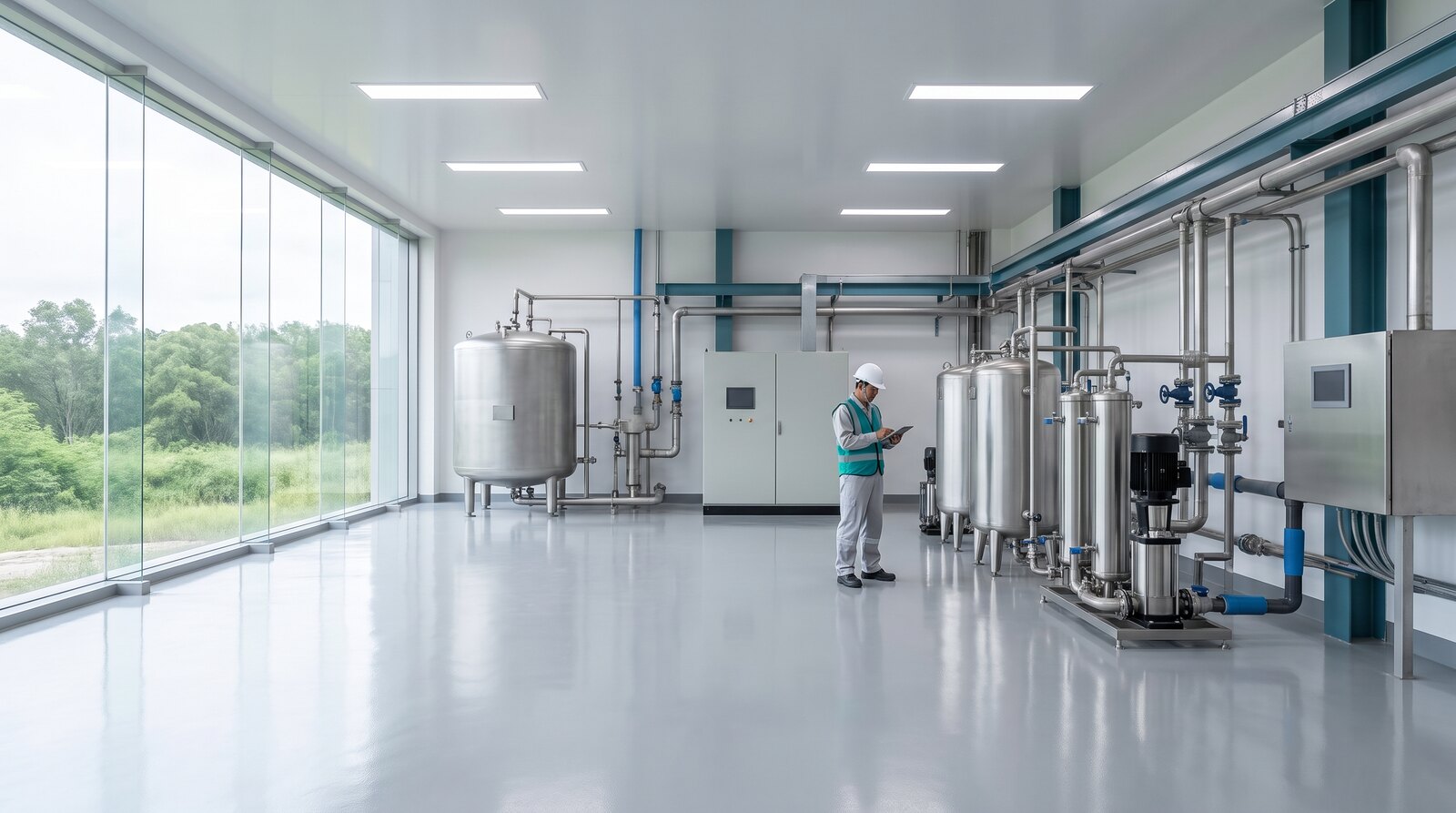 Ingenieur prüft eine Wasser- und Abwasseraufbereitungsanlage